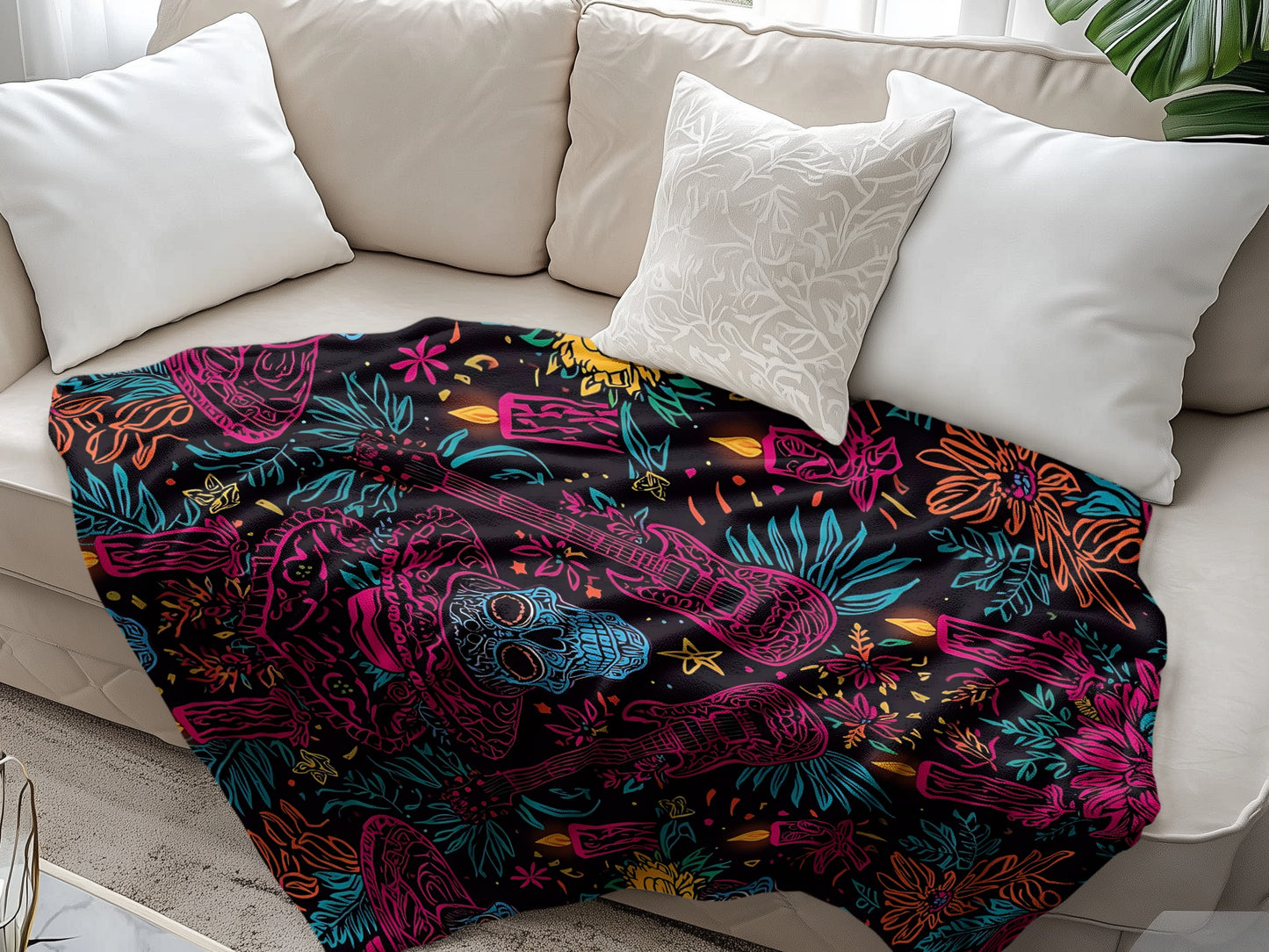 Colorful Skull and Guitar Pattern Blanket product
