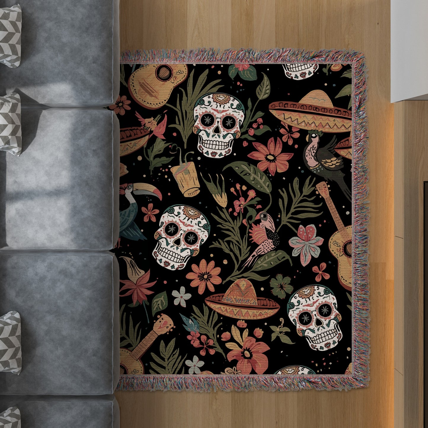 Colorful Sugar Skulls Flowers Pattern Area Rug product