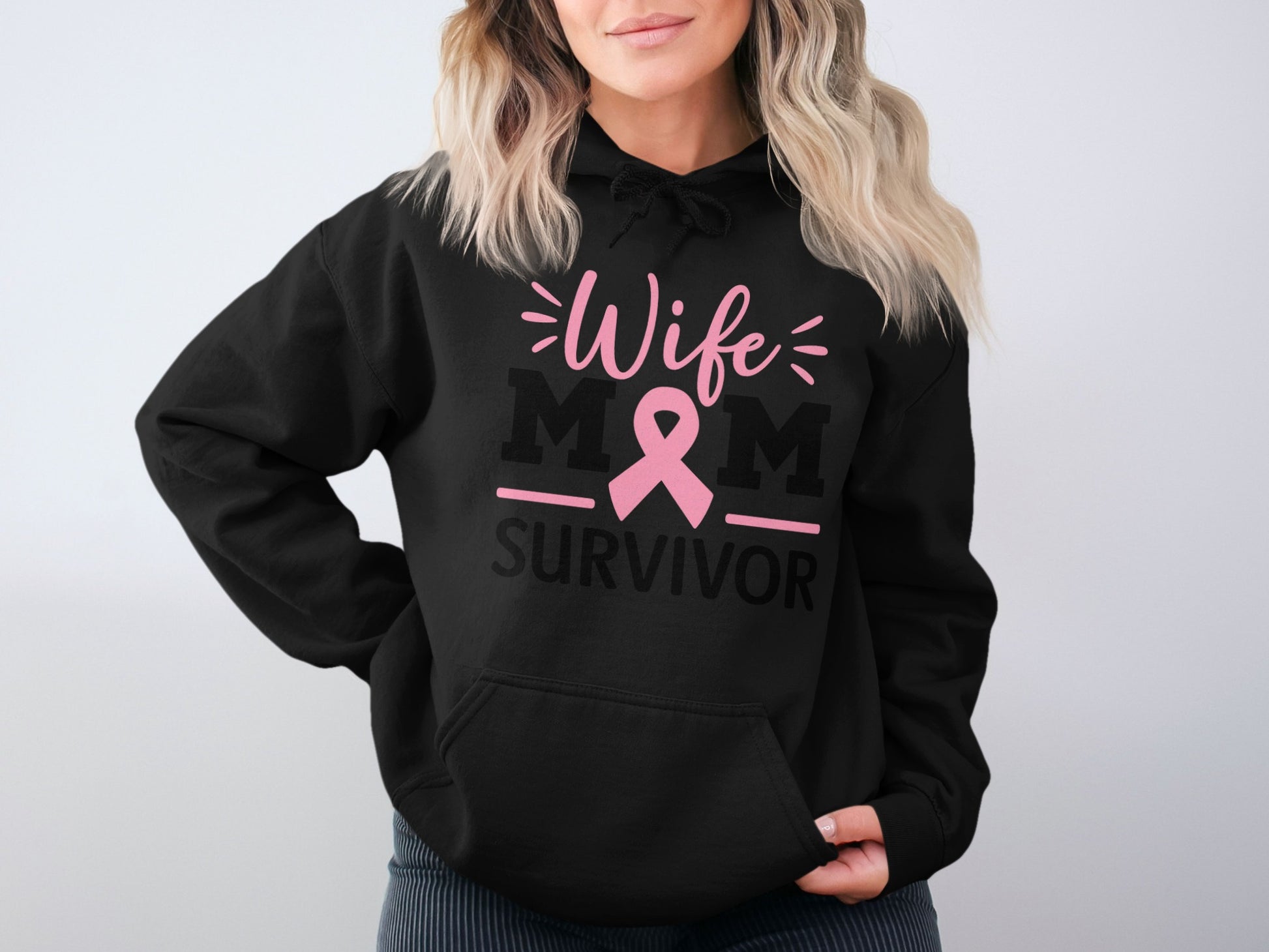 Wife MOM Survivor Breast Cancer Awareness Hoodie product type