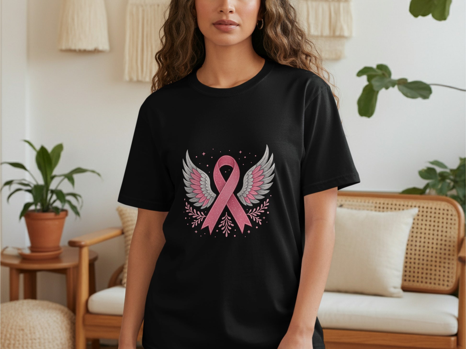 Winged Pink Ribbon Graphic Unisex Short Sleeve Tee product