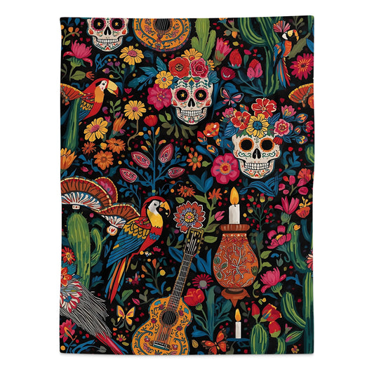 Vibrant Skull and Parrot Design Blanket product