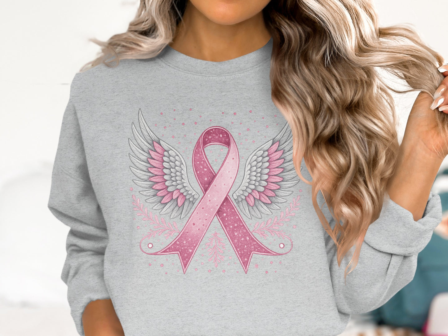 Pink Ribbon with Wings Graphic Sweatshirt product