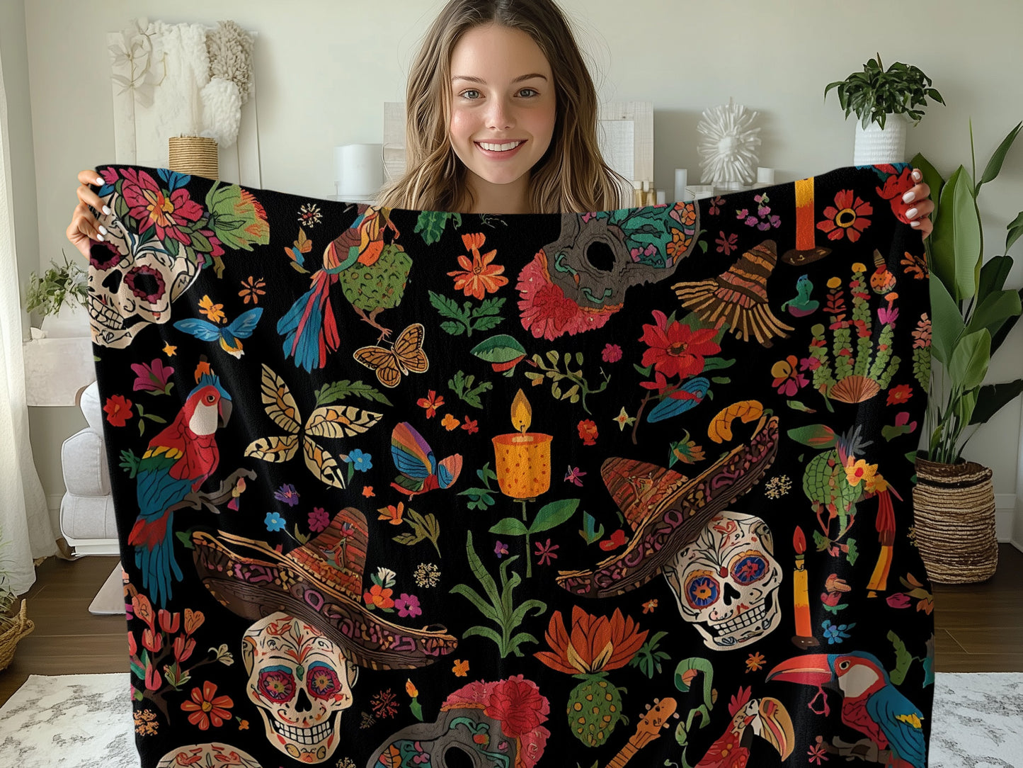 Decorative Skeleton and Skull Themed Blanket product