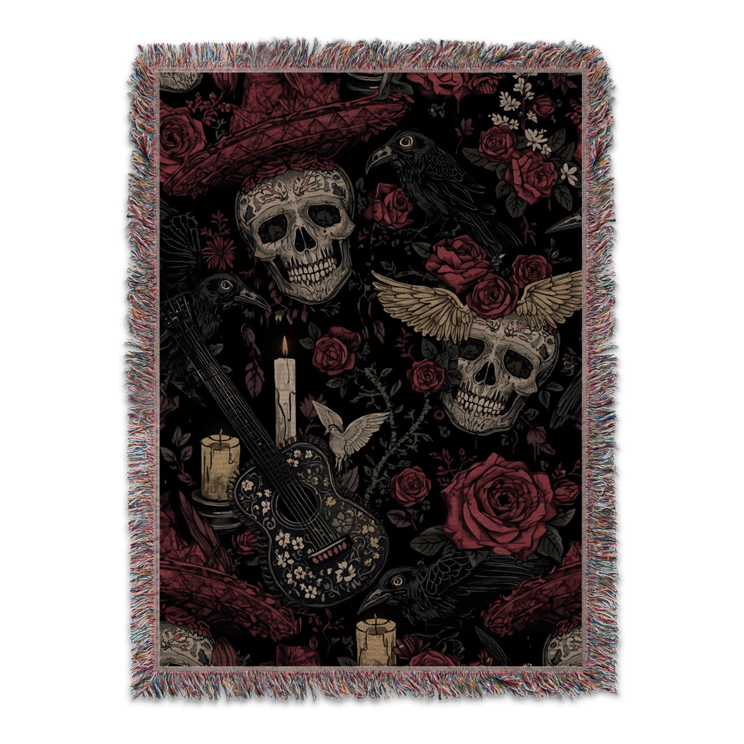 Gothic Skulls Crows and Roses Tapestry Blanket product