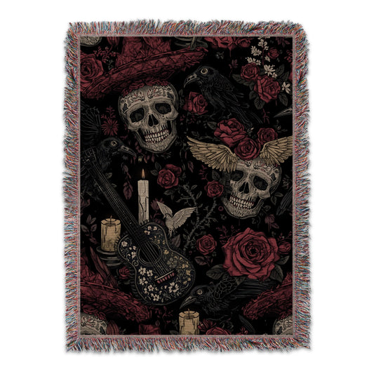 Gothic Skulls Crows and Roses Tapestry Blanket product