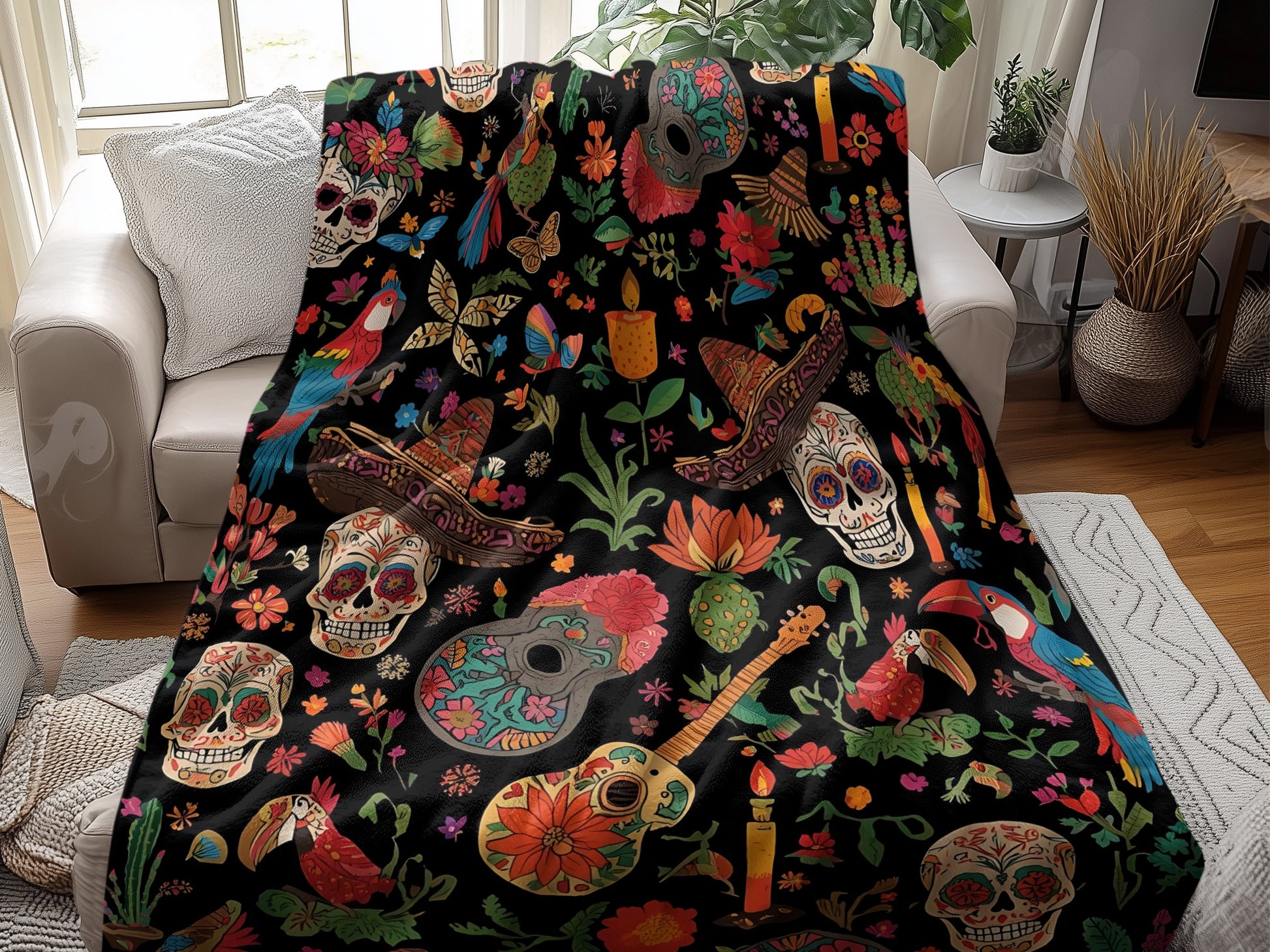 Colorful Vibrant Sugar Skulls Pattern Blanket product