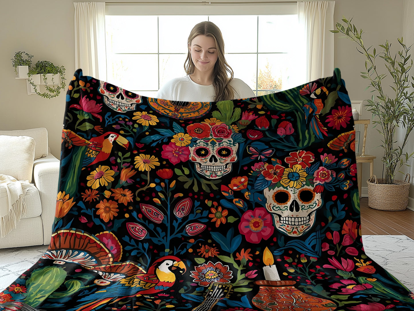 Vibrant Day of the Dead Patterned Blanket product type