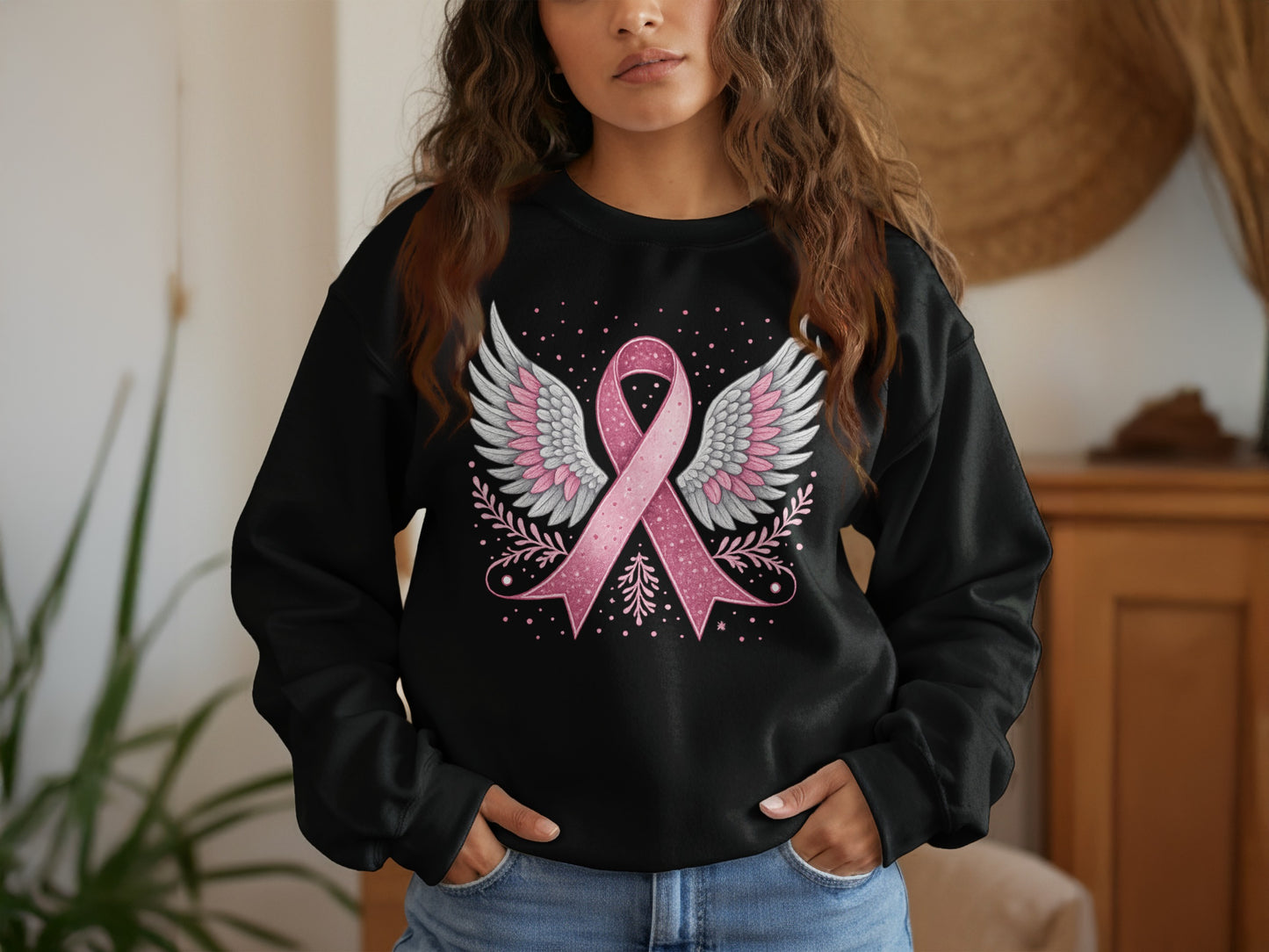 Angel Wings Pink Ribbon Graphic Sweatshirt product