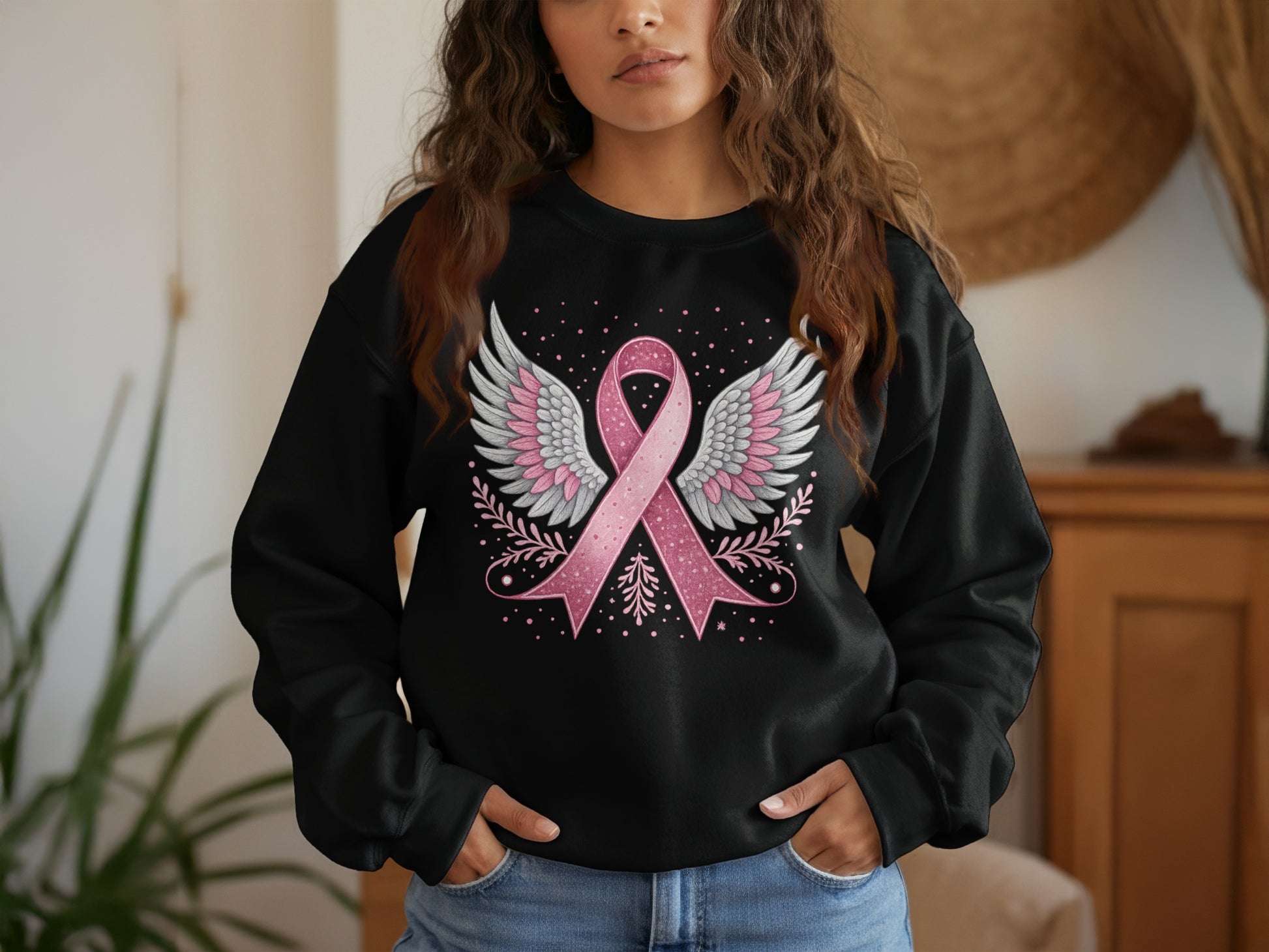 Angel Wings Pink Ribbon Graphic Sweatshirt product
