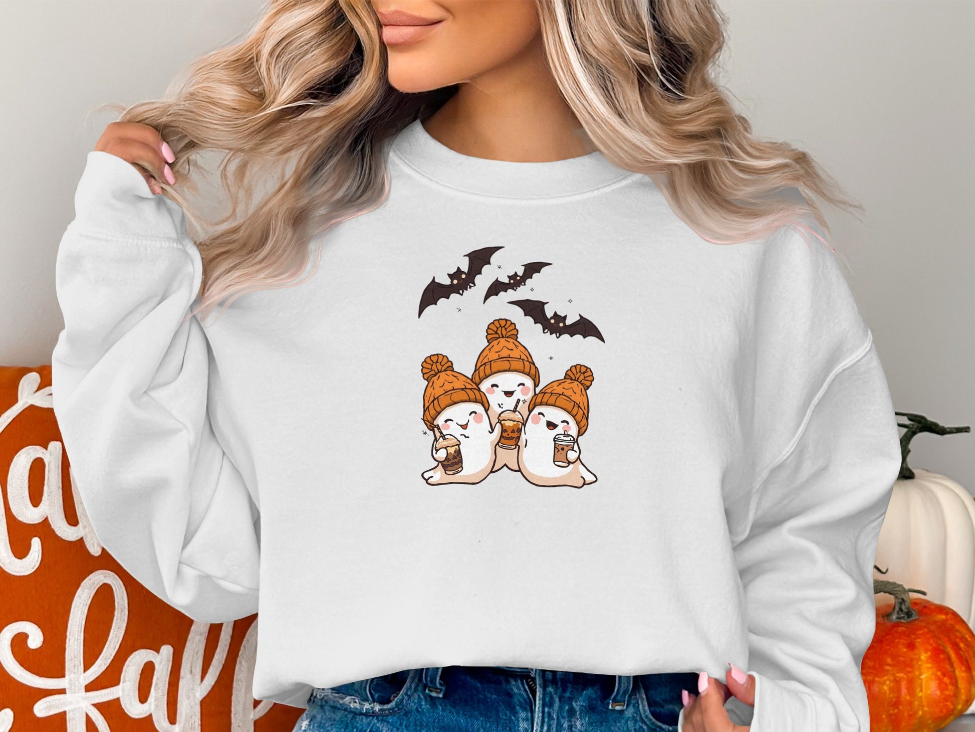Adorable Puppies in Pumpkin Hats Halloween Sweatshirt