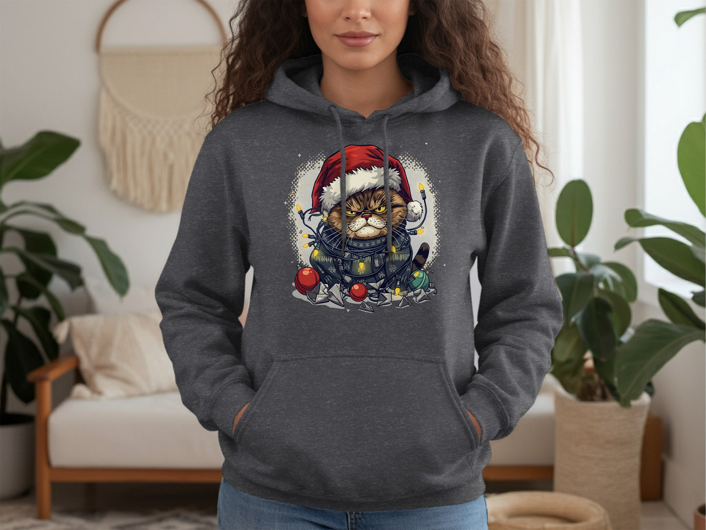 Grumpy Cat Christmas Hoodie Santa Hat Festive Design
