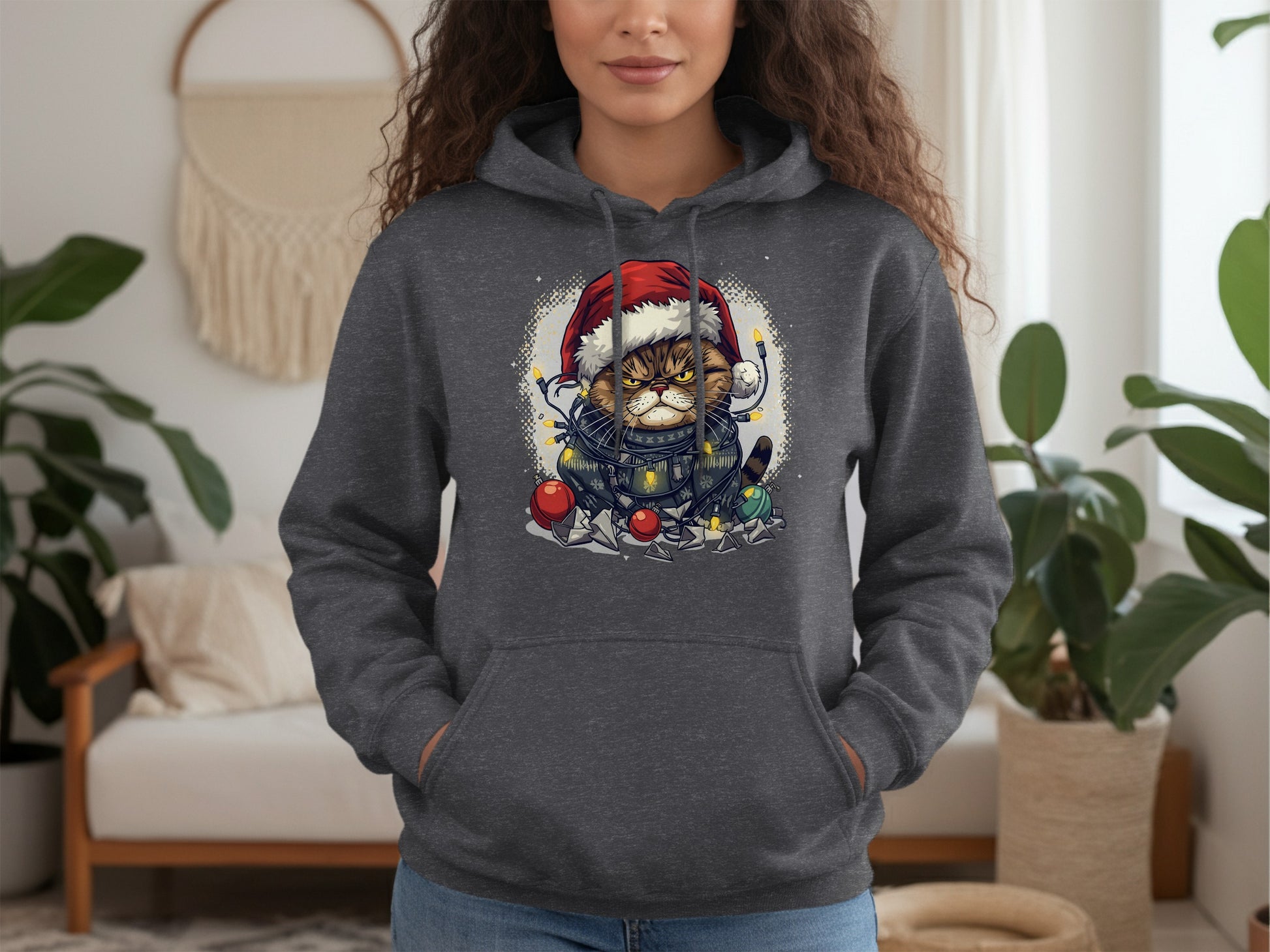 Grumpy Cat Christmas Hoodie Santa Hat Festive Design