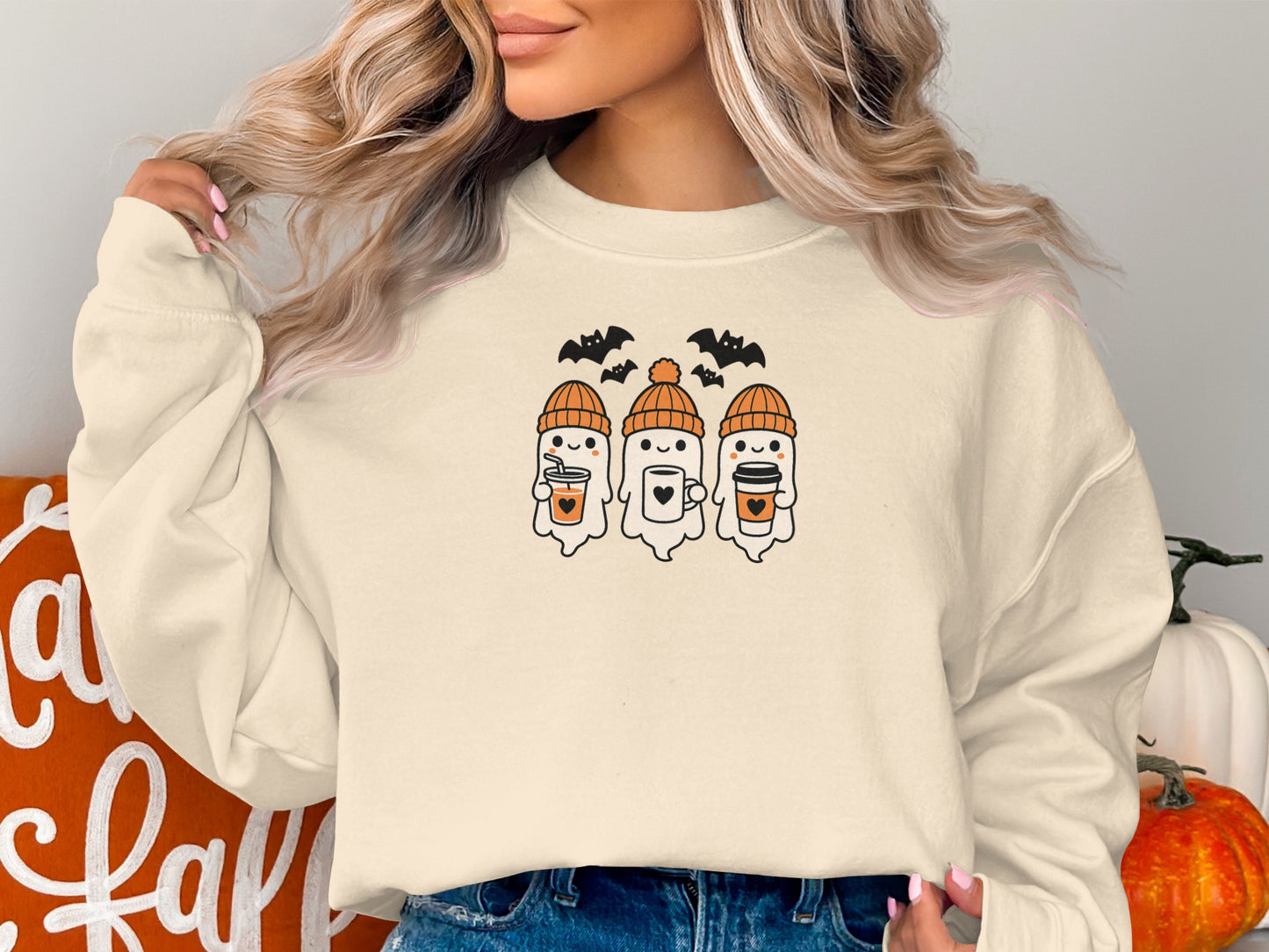 Cute Ghosts and Bats Cozy Fall Halloween Sweatshirt product type