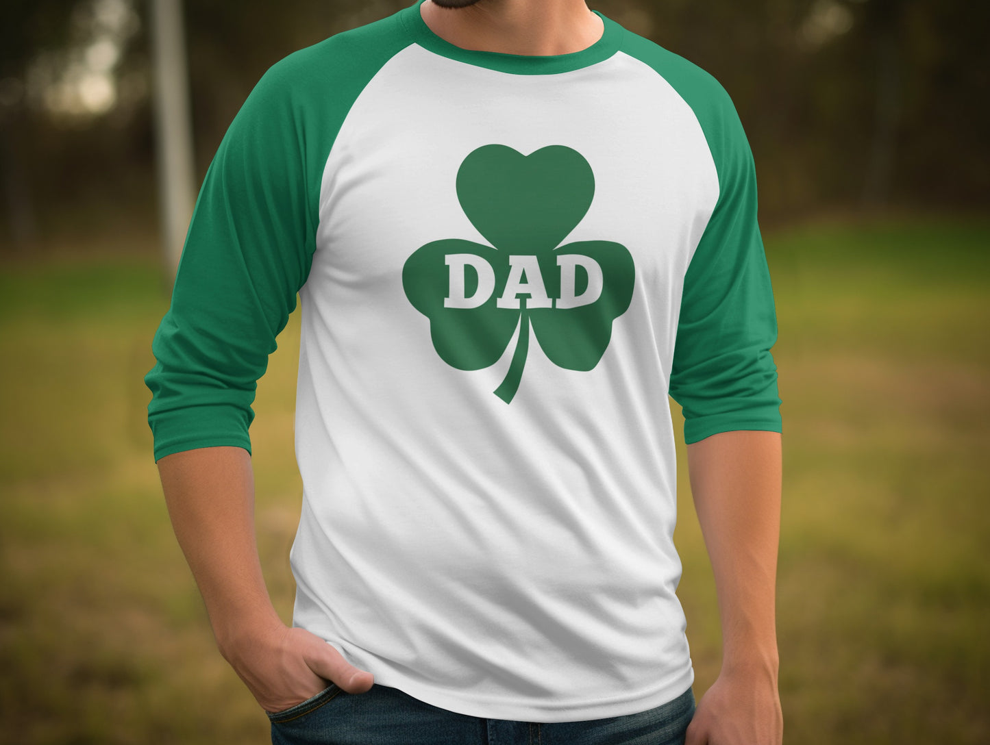 Green Shamrock Dad White Raglan Sleeve Shirt product type