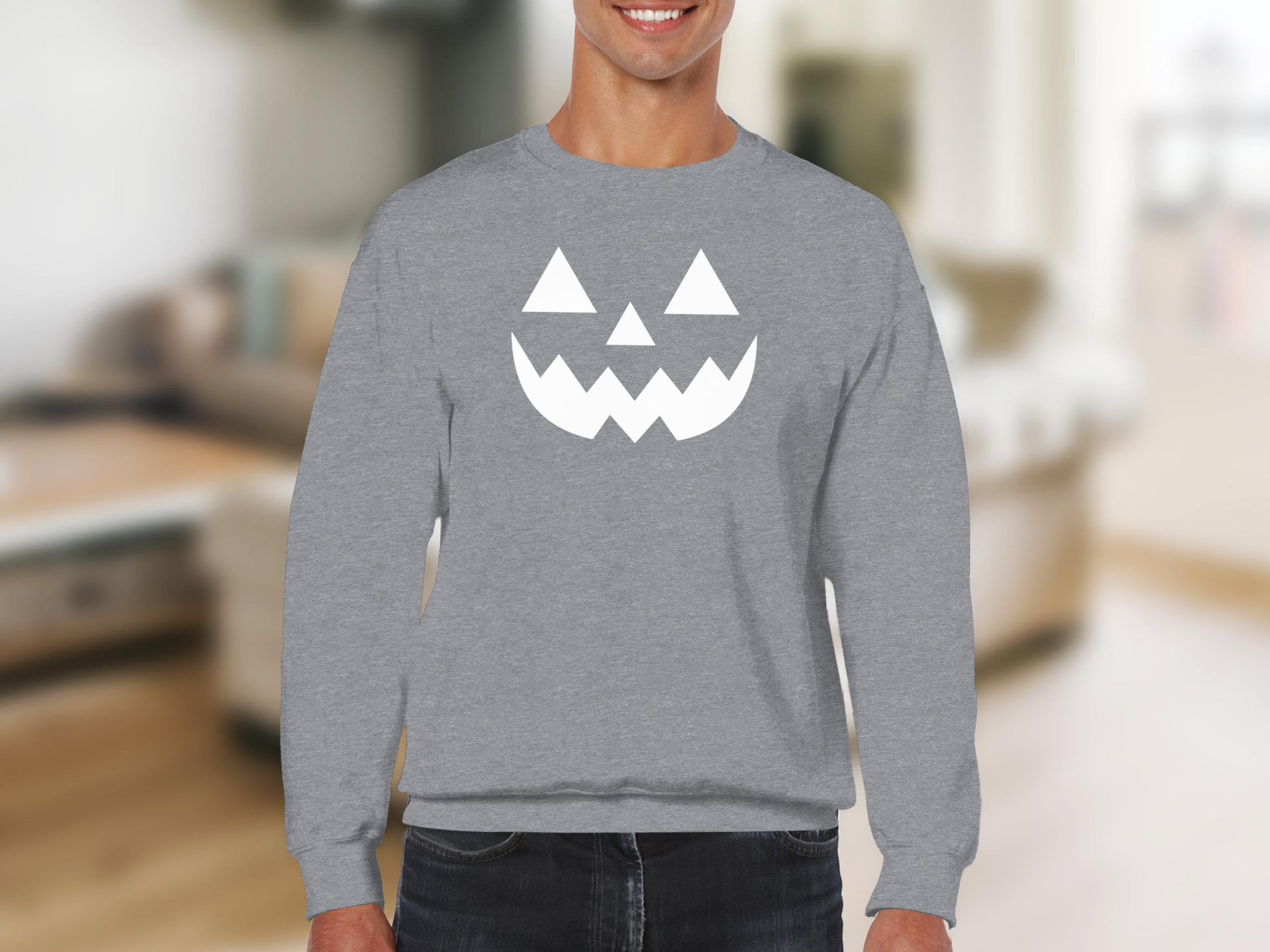 Smiling Jack O Lantern Grey Halloween Sweatshirt product