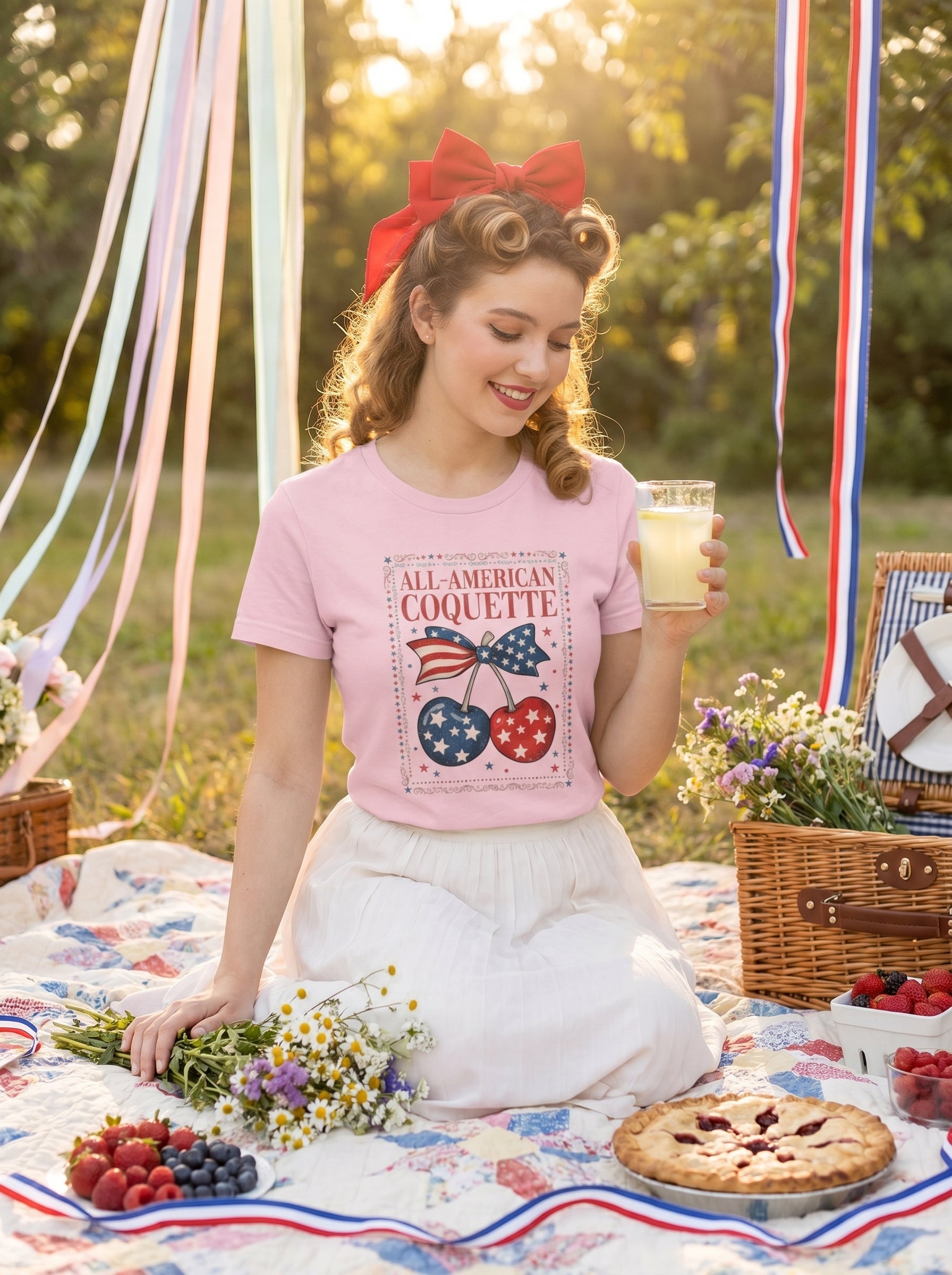 Lifestyle photo of woman wearing Vintage All-American Coquette T-Shirt