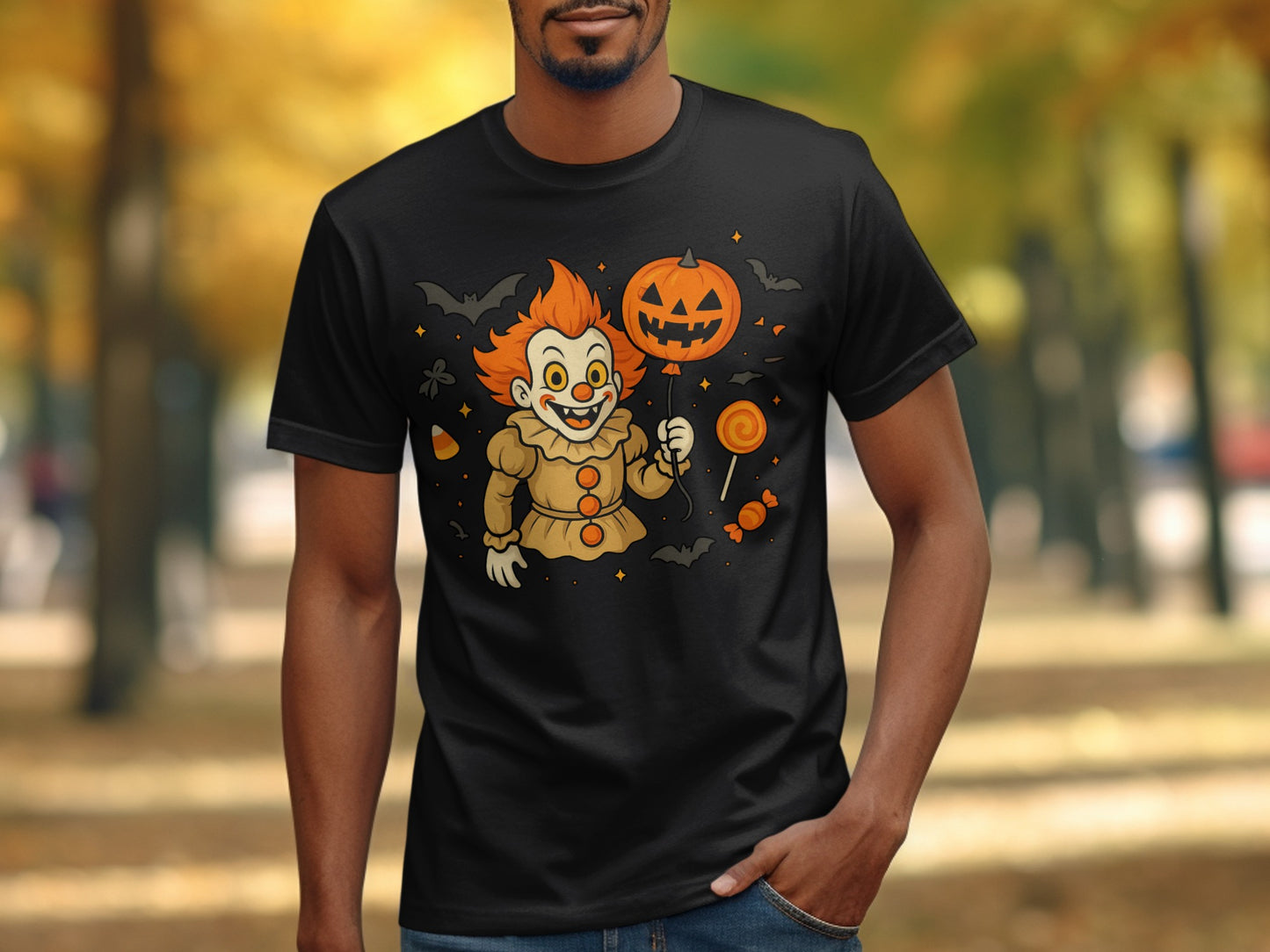 Halloween Clown Holding Pumpkin Graphic T-shirt product type
