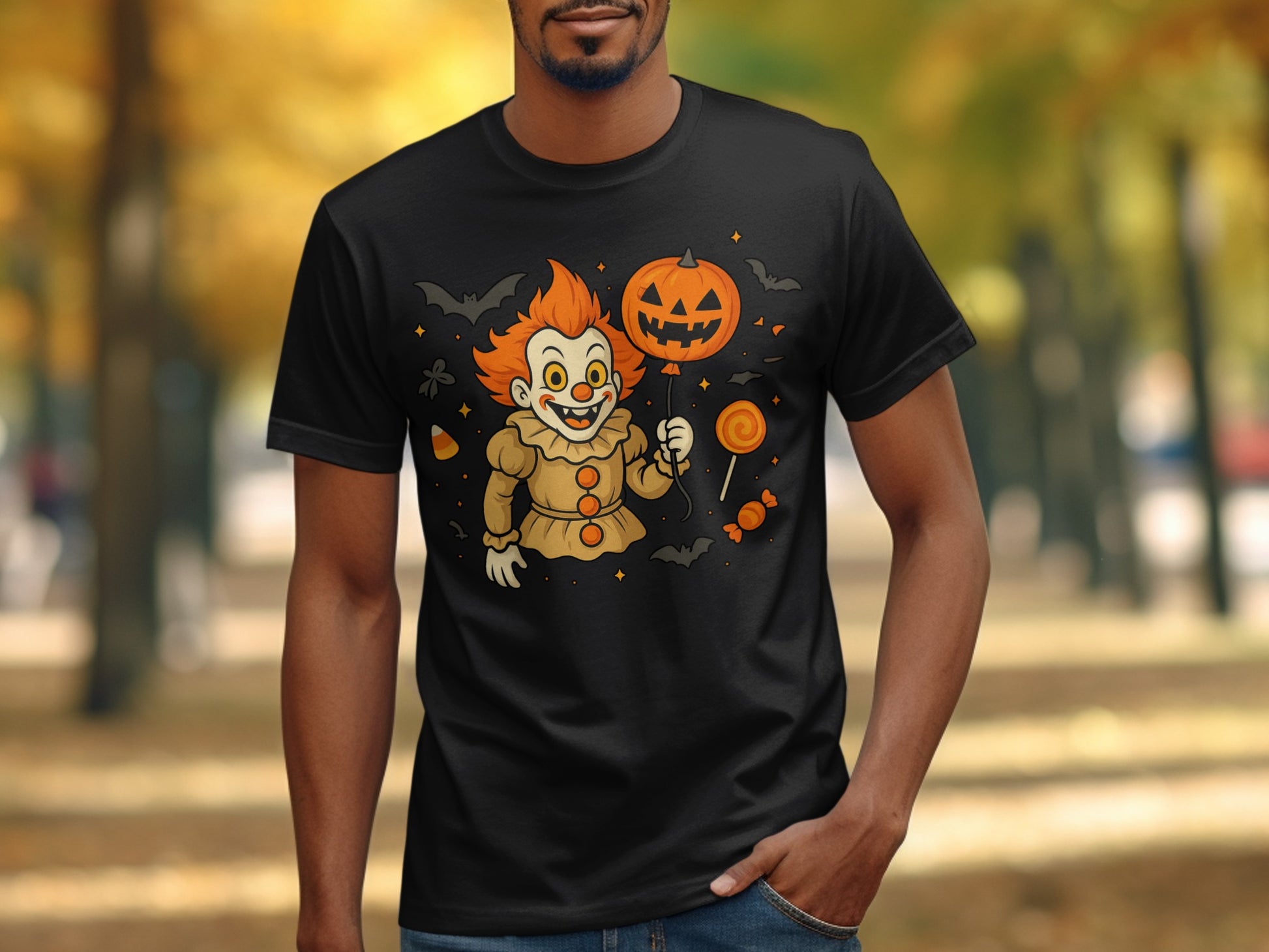 Halloween Clown Holding Pumpkin Graphic T-shirt product type