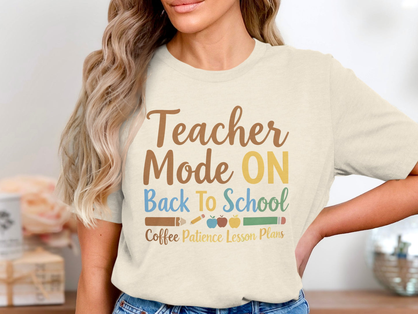 Teacher Mode ON Back To School Coffee Patience Lesson Plans graphic tee.