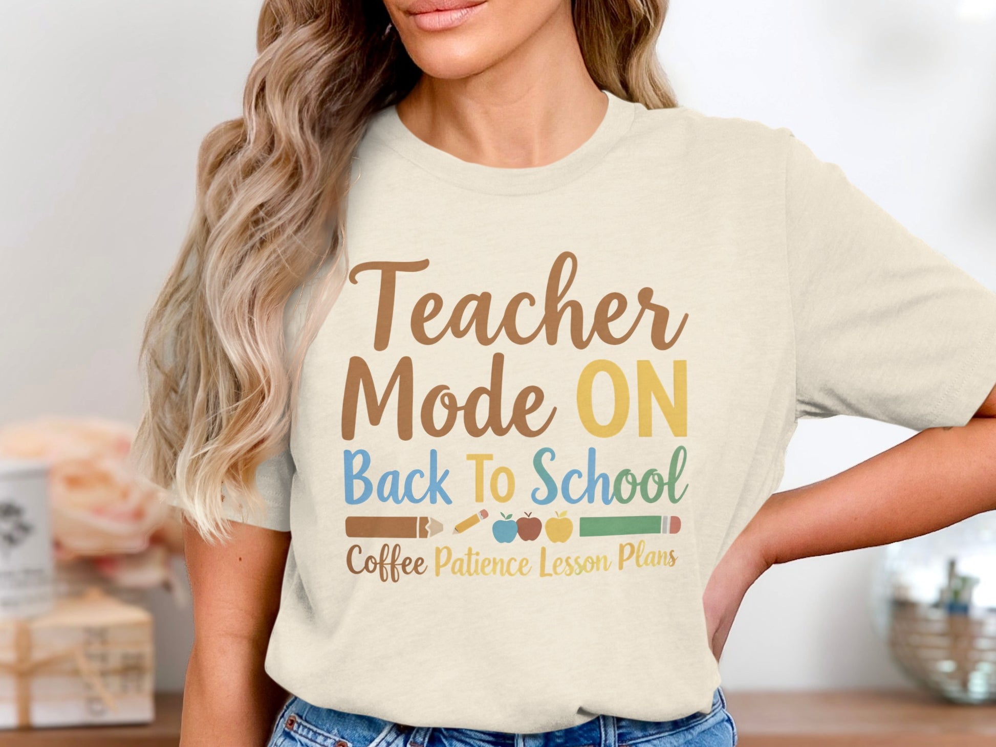 Teacher Mode ON Back To School Coffee Patience Lesson Plans graphic tee.