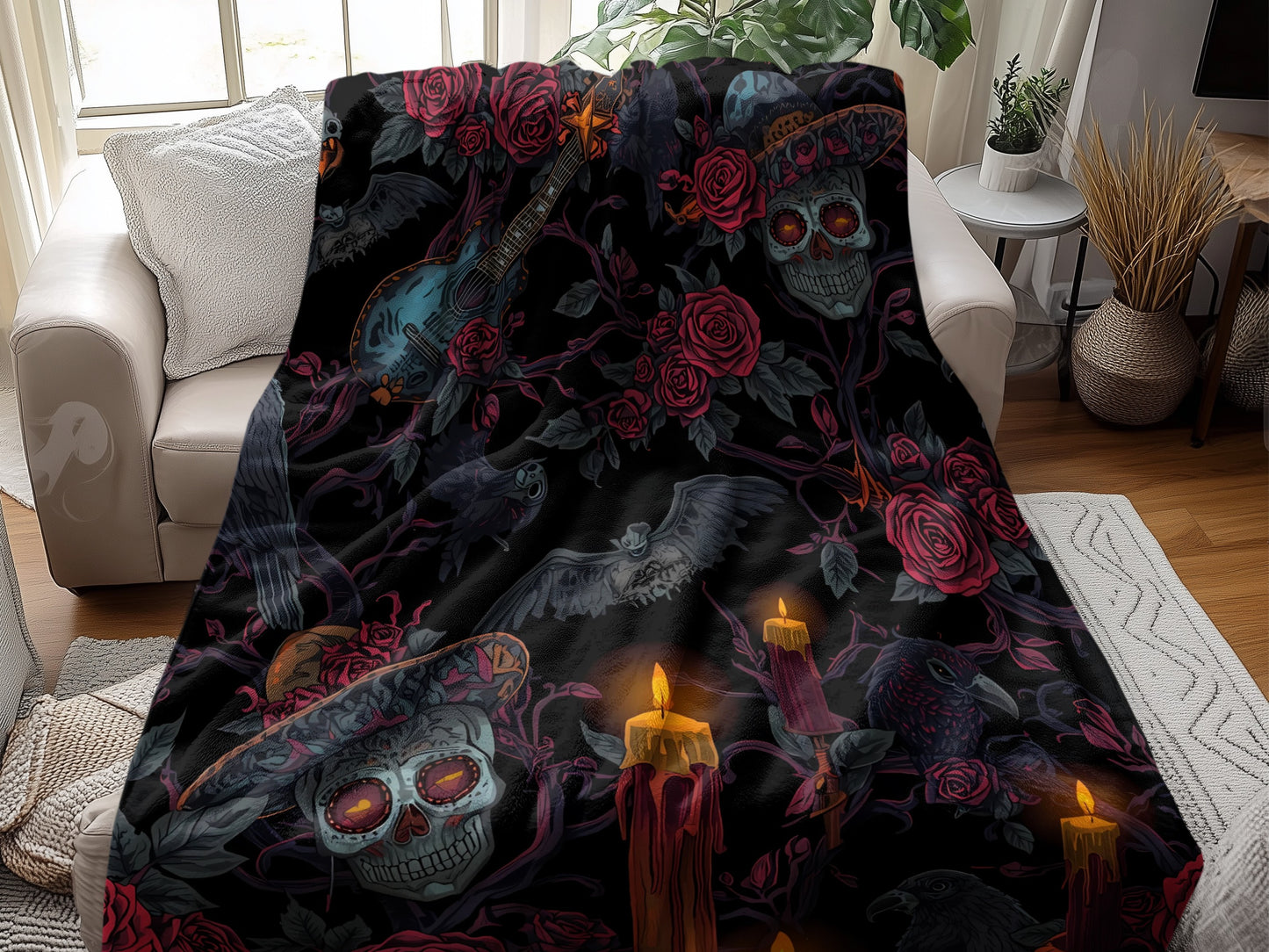 Skulls Roses and Candles Gothic Art Blanket product