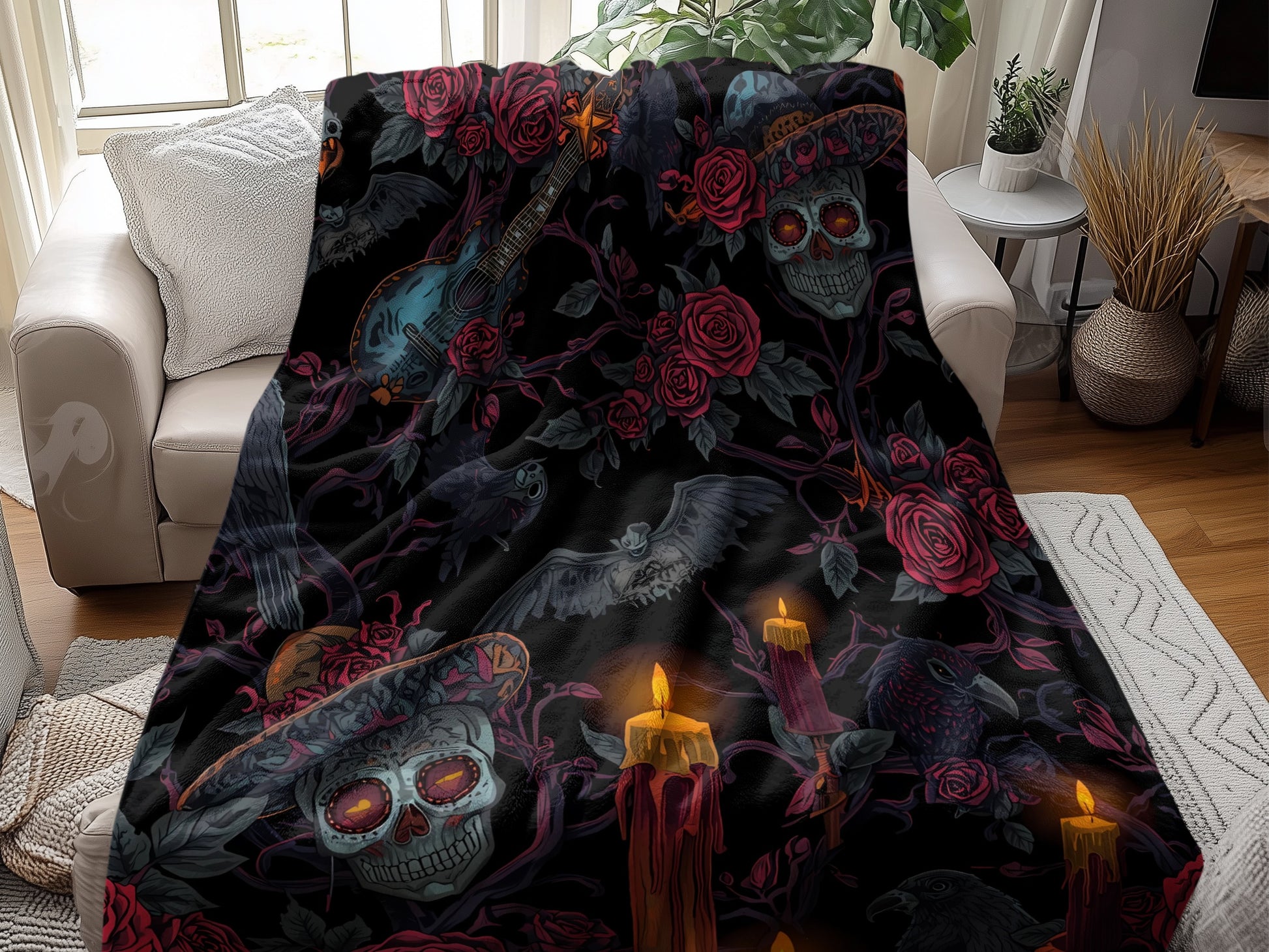 Skulls Roses and Candles Gothic Art Blanket product