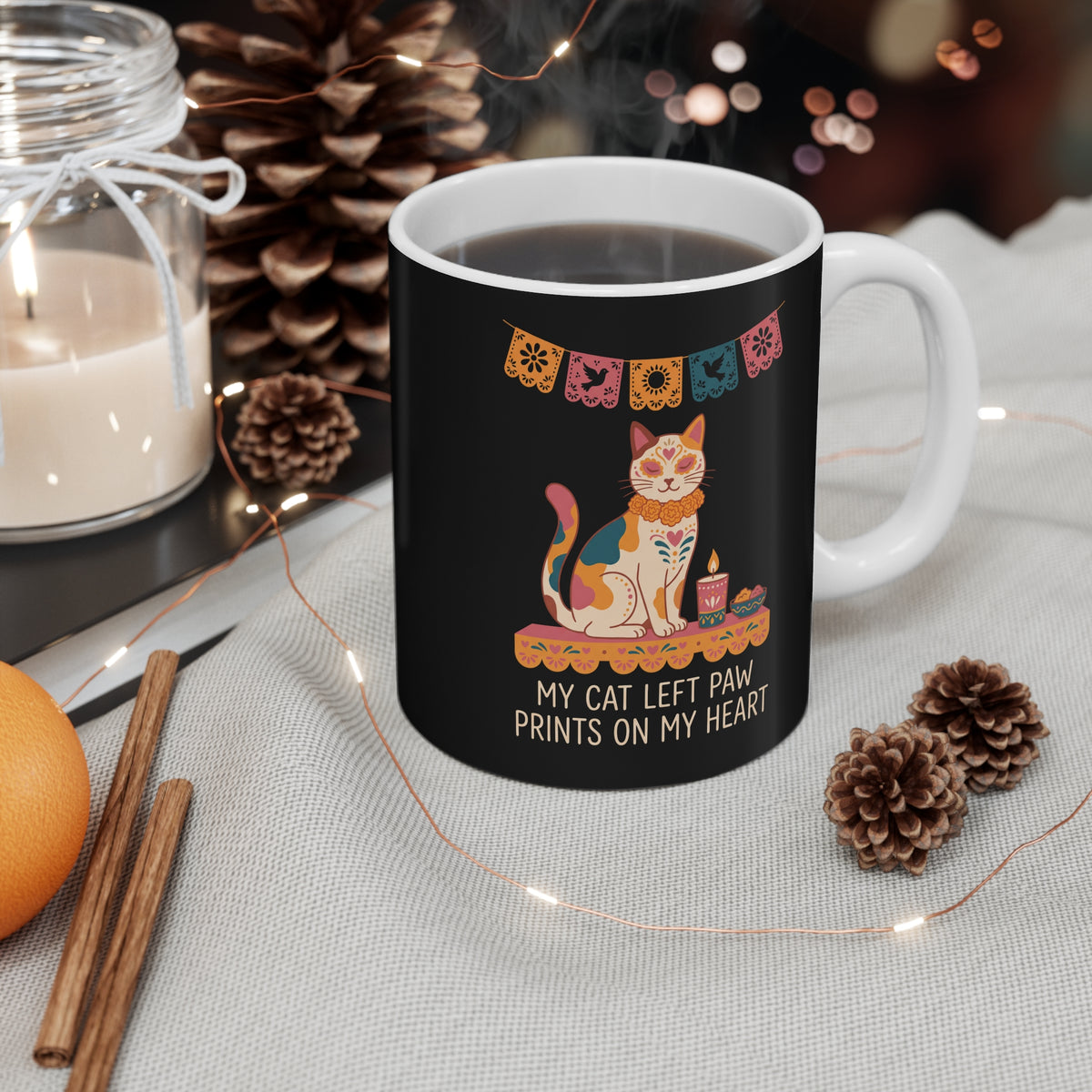My Cat Left Paw Prints On My Heart | Day of the Dead Cat Mug