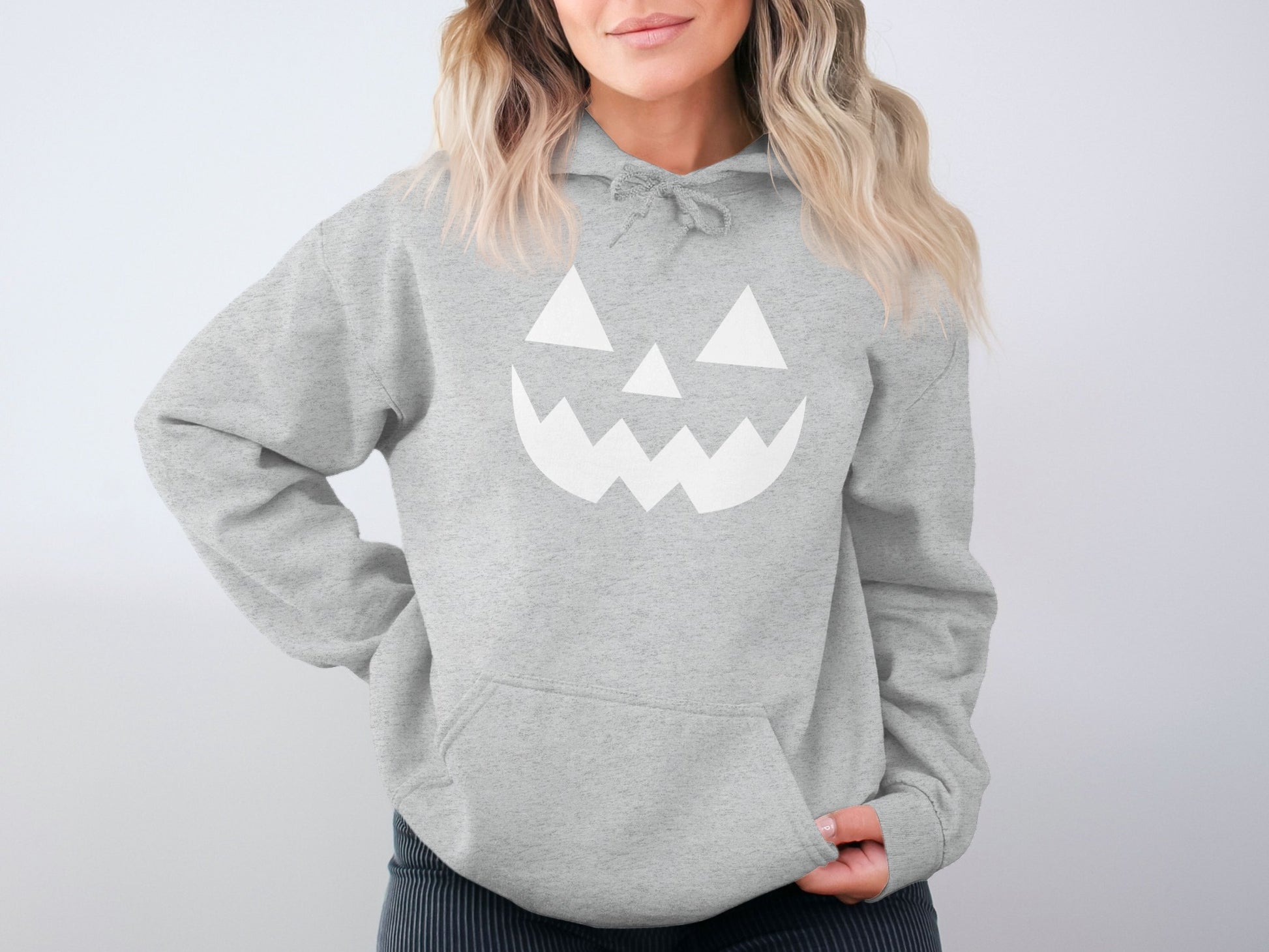 Halloween Pumpkin Face Design Grey Hooded product type