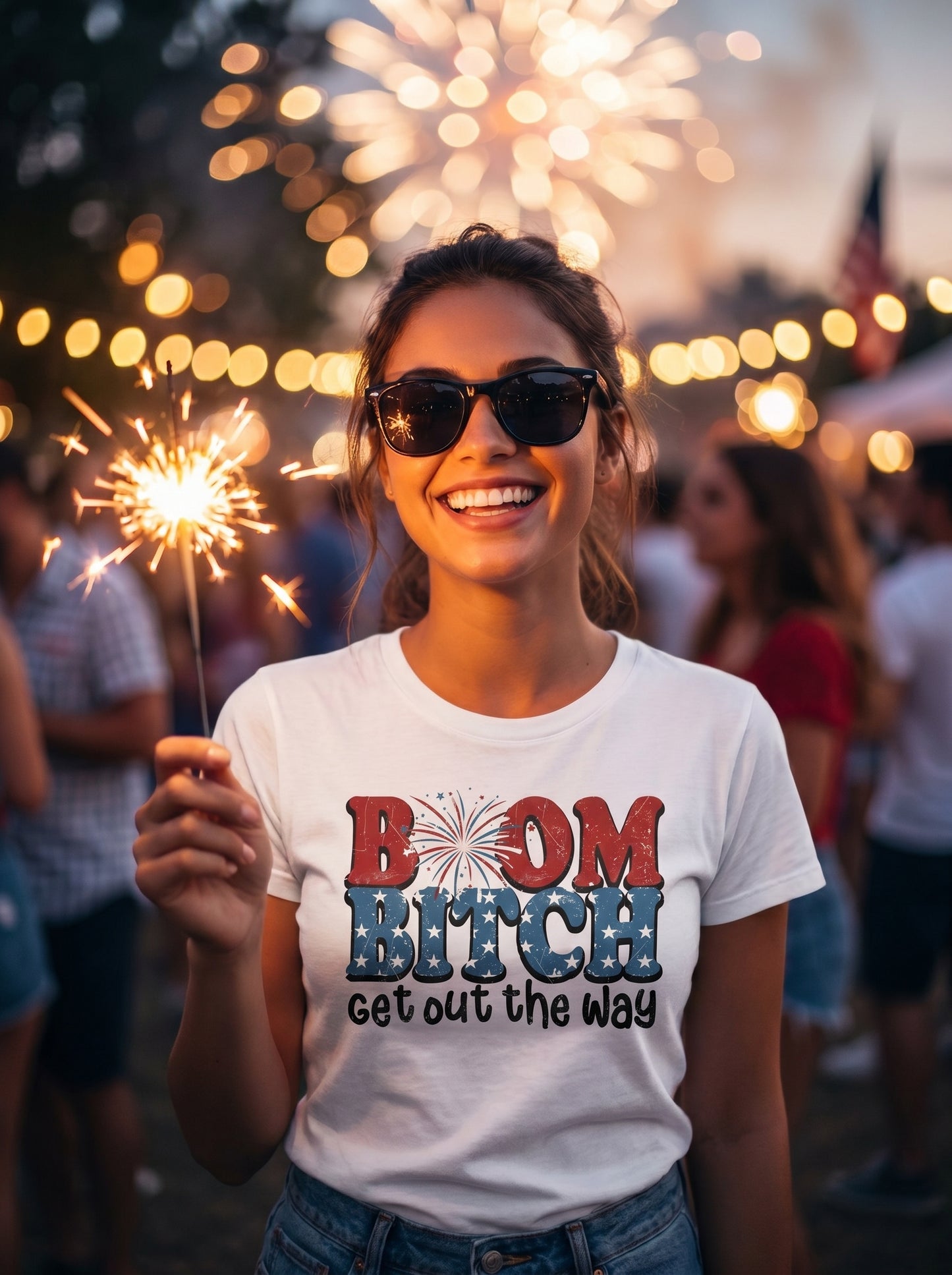 Distressed Americana 'Boom Bitch' T-Shirt