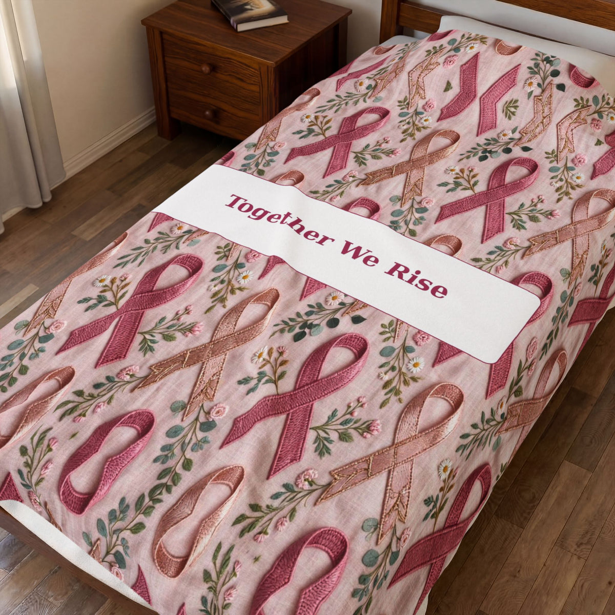 Together We Rise | Pink Ribbon Velveteen Plush Blanket