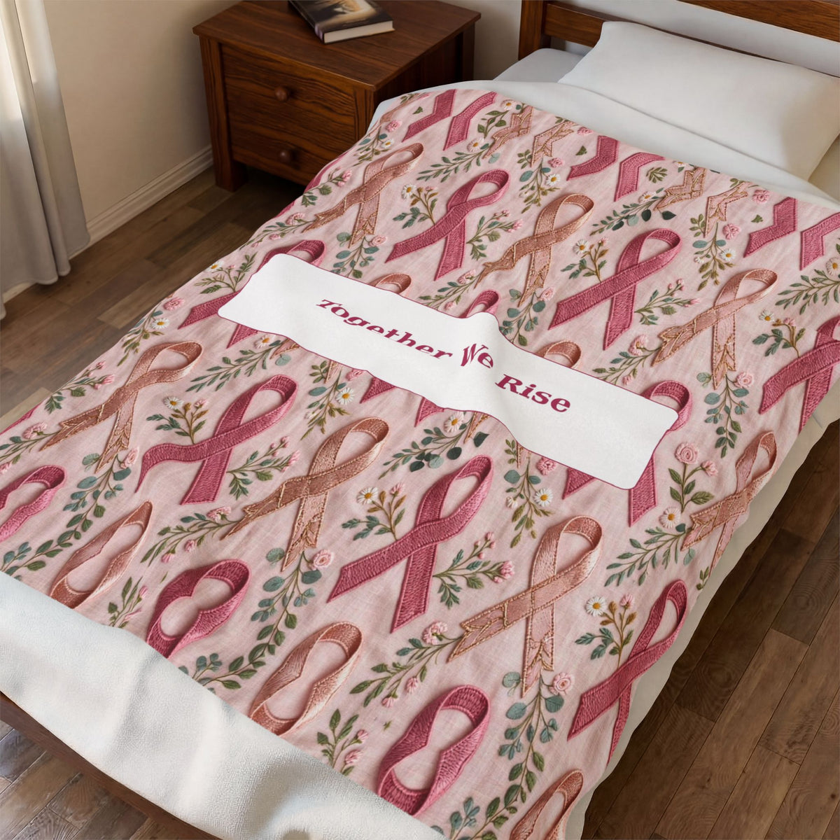 Together We Rise | Pink Ribbon Velveteen Plush Blanket