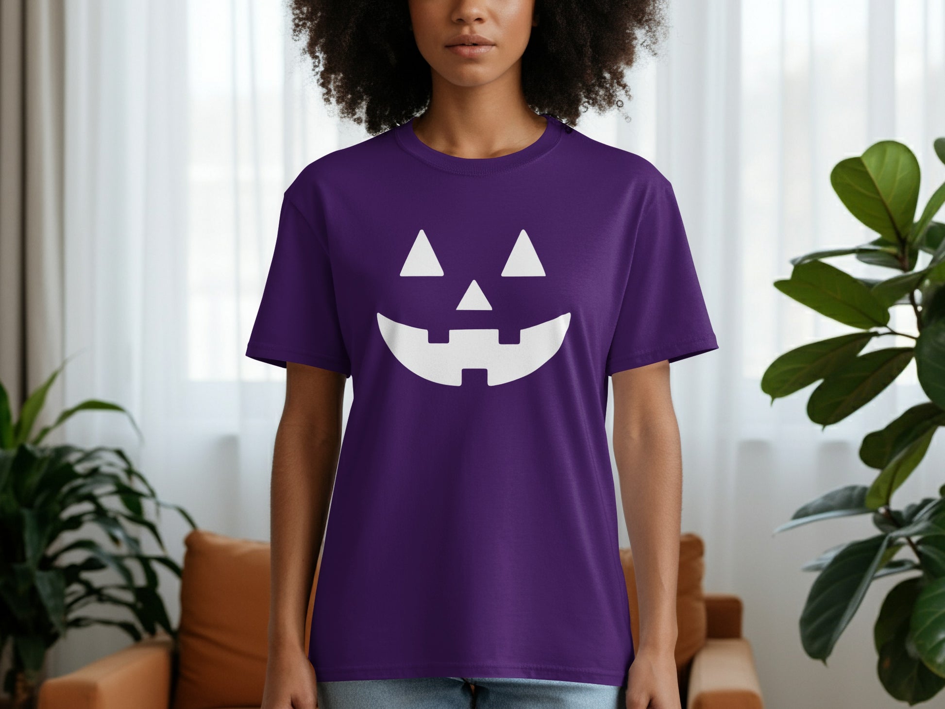 Purple Halloween Jack-O'-Lantern Face T-Shirt product