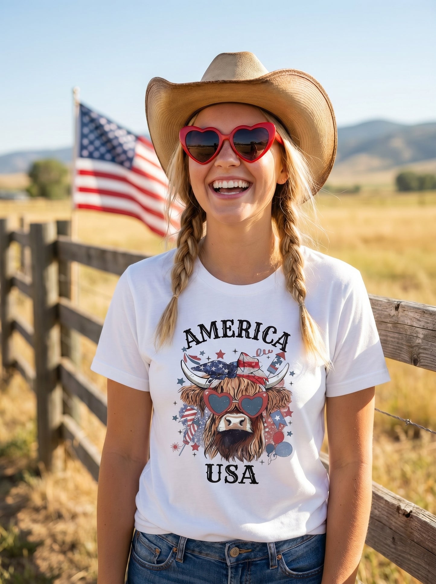 Patriotic Highland Cow T-Shirt