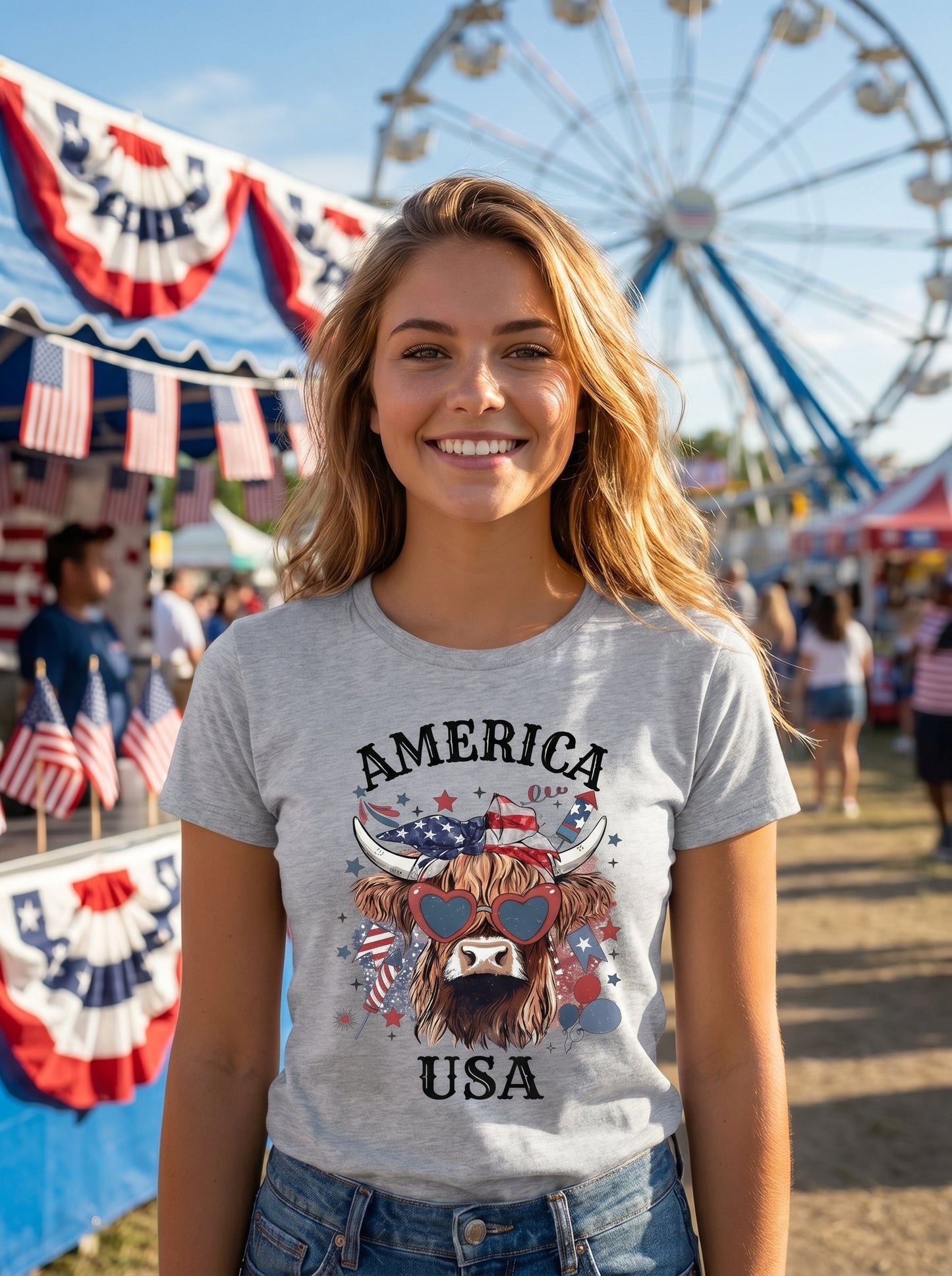Patriotic Highland Cow T-Shirt