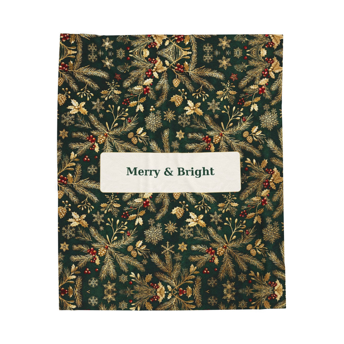 Merry & Bright | Evergreen Gold Velveteen Plush Blanket