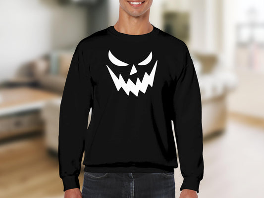 Spooky Black Sweatshirt with Evil Pumpkin Design product type