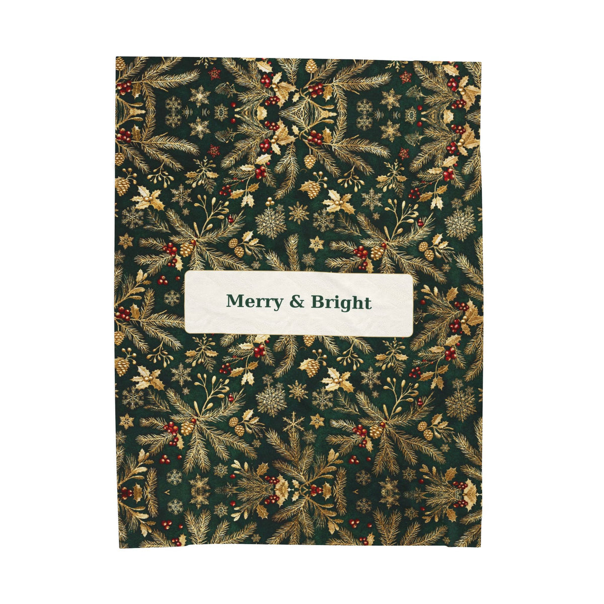 Merry & Bright | Evergreen Gold Velveteen Plush Blanket