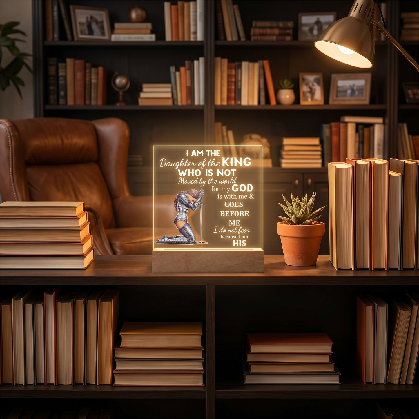Daughter of a King Acrylic V1 - bookshelf lifestyle