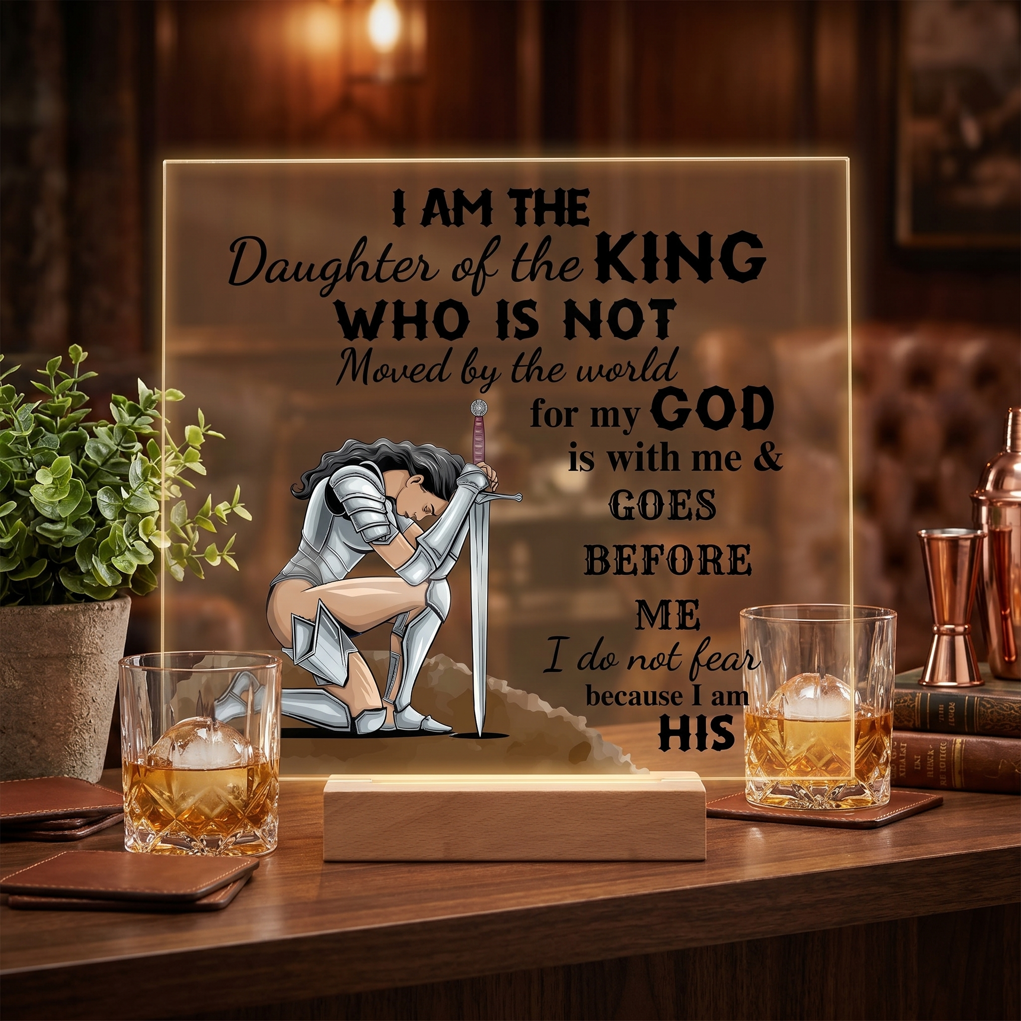 Daughter of a King Acrylic V2 - bar shelf lifestyle