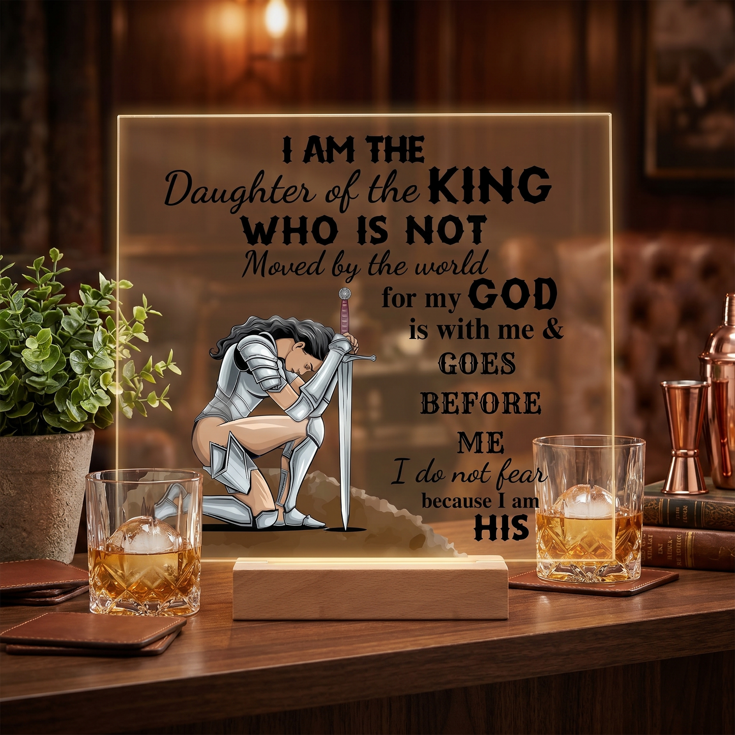 Daughter of a King Acrylic V2 - bar shelf lifestyle