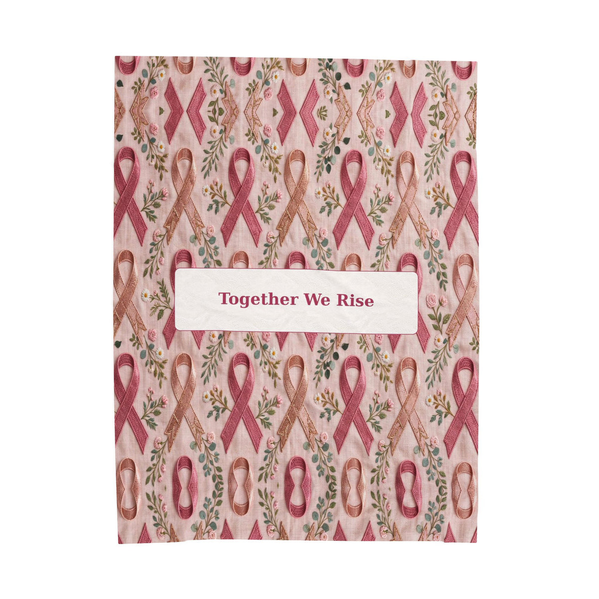 Together We Rise | Pink Ribbon Velveteen Plush Blanket