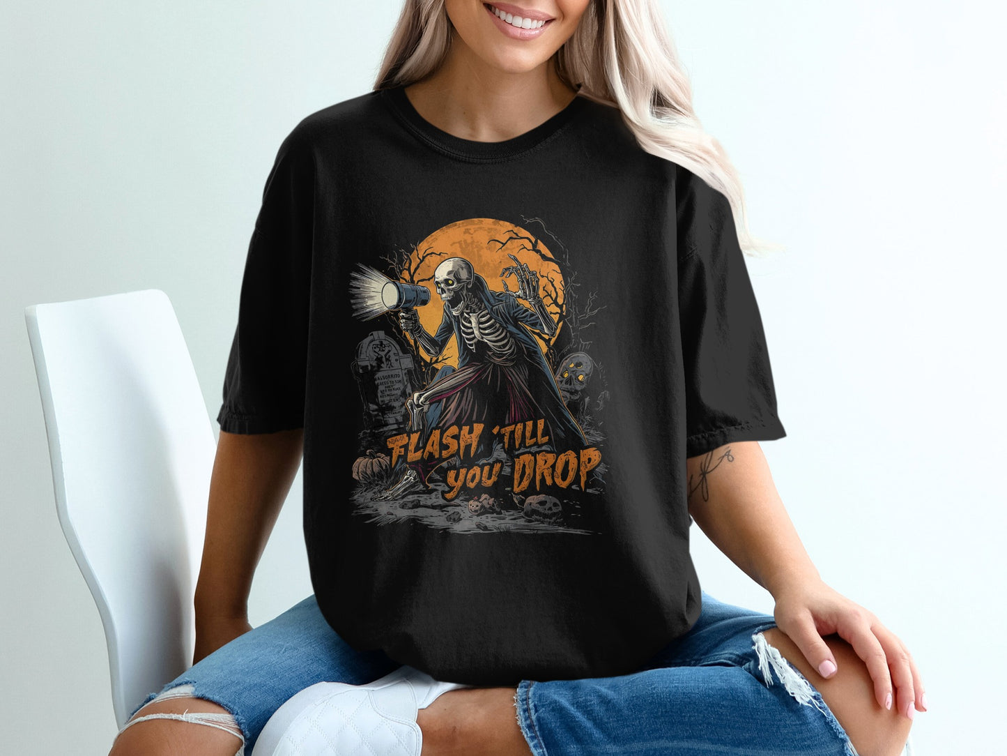 Flash Till You Drop Skeleton Graphic T-shirt product