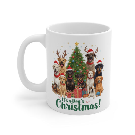 Festive Dogs Around Christmas Tree Mug Christmas product