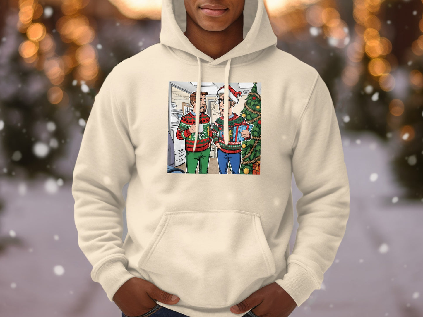 Festive Christmas Hoodie with Holiday Cartoon Design