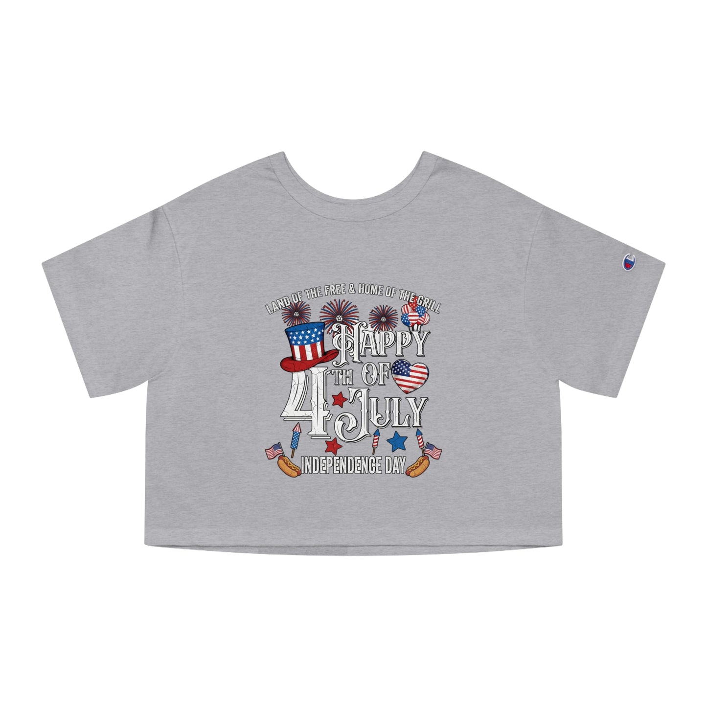 Grey t-shirt with "Happy 4th of July Independence Day" graphic.