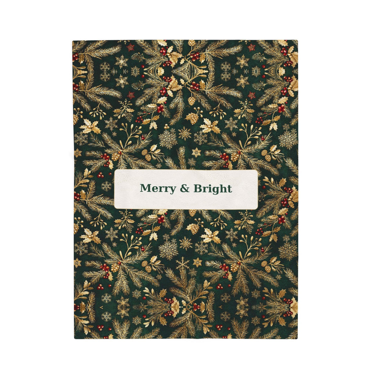 Merry & Bright | Evergreen Gold Velveteen Plush Blanket