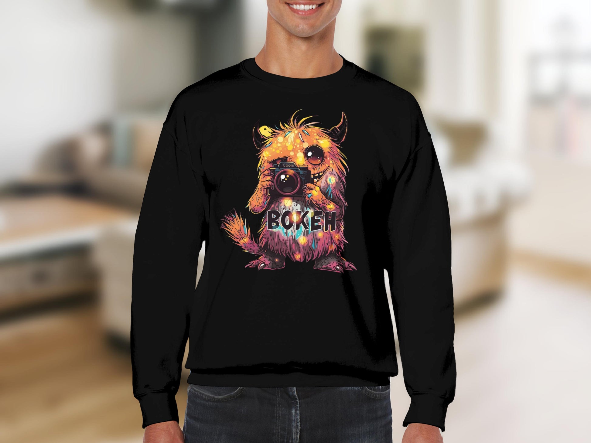 Colorful Abstract Dog with Camera Design Sweatshirt Product Type