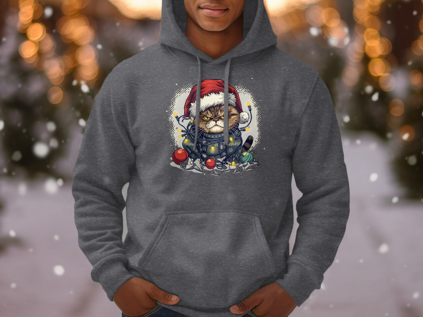 Grumpy Cat Christmas Hoodie with Tree Lights