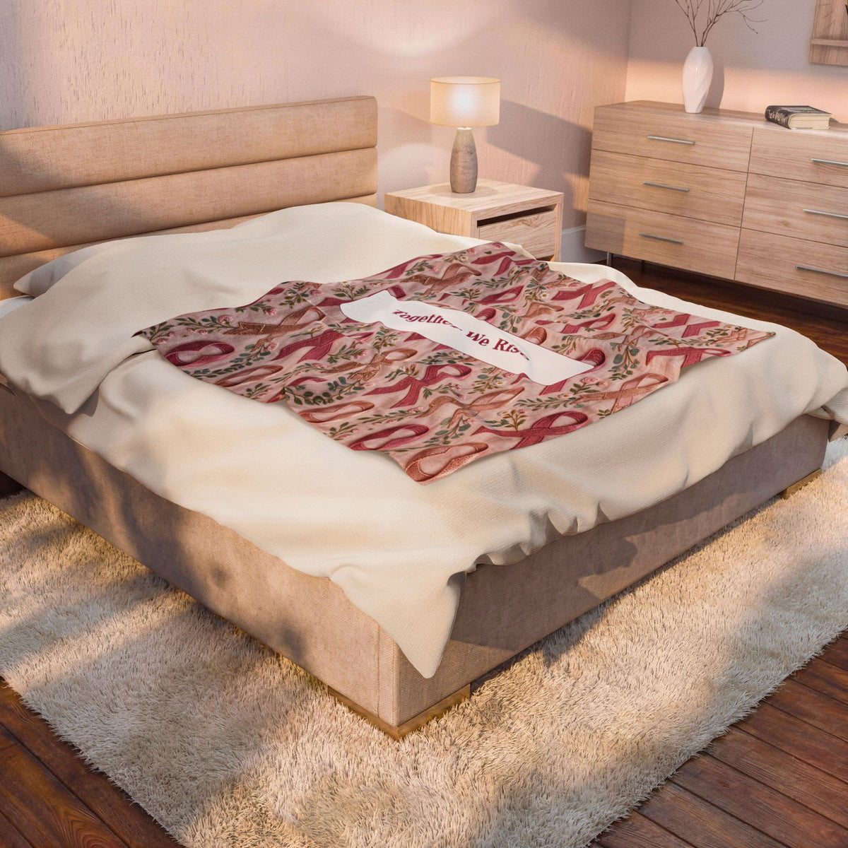 Together We Rise | Pink Ribbon Velveteen Plush Blanket