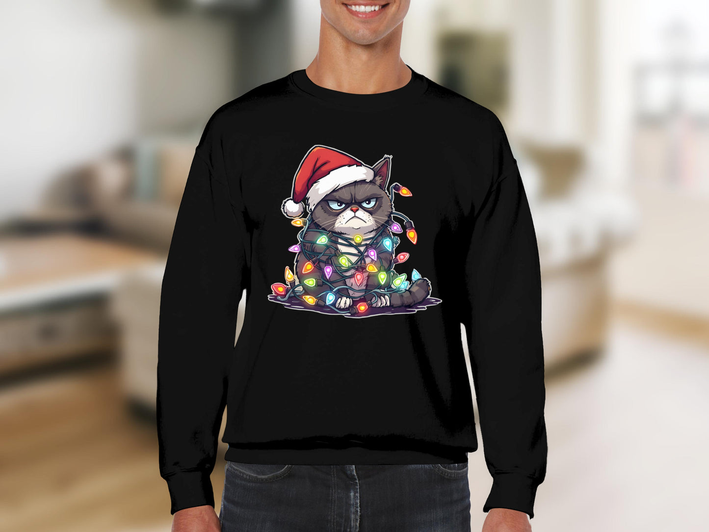 Grumpy Cat Santa Christmas Lights Sweatshirt Product